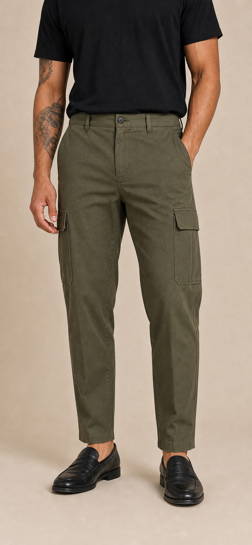 Representative archive visual of olive trousers.