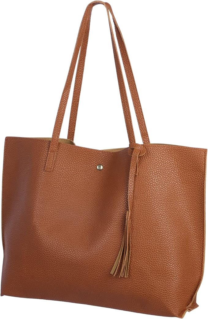 Brown Leather Tote Bag with Tassel