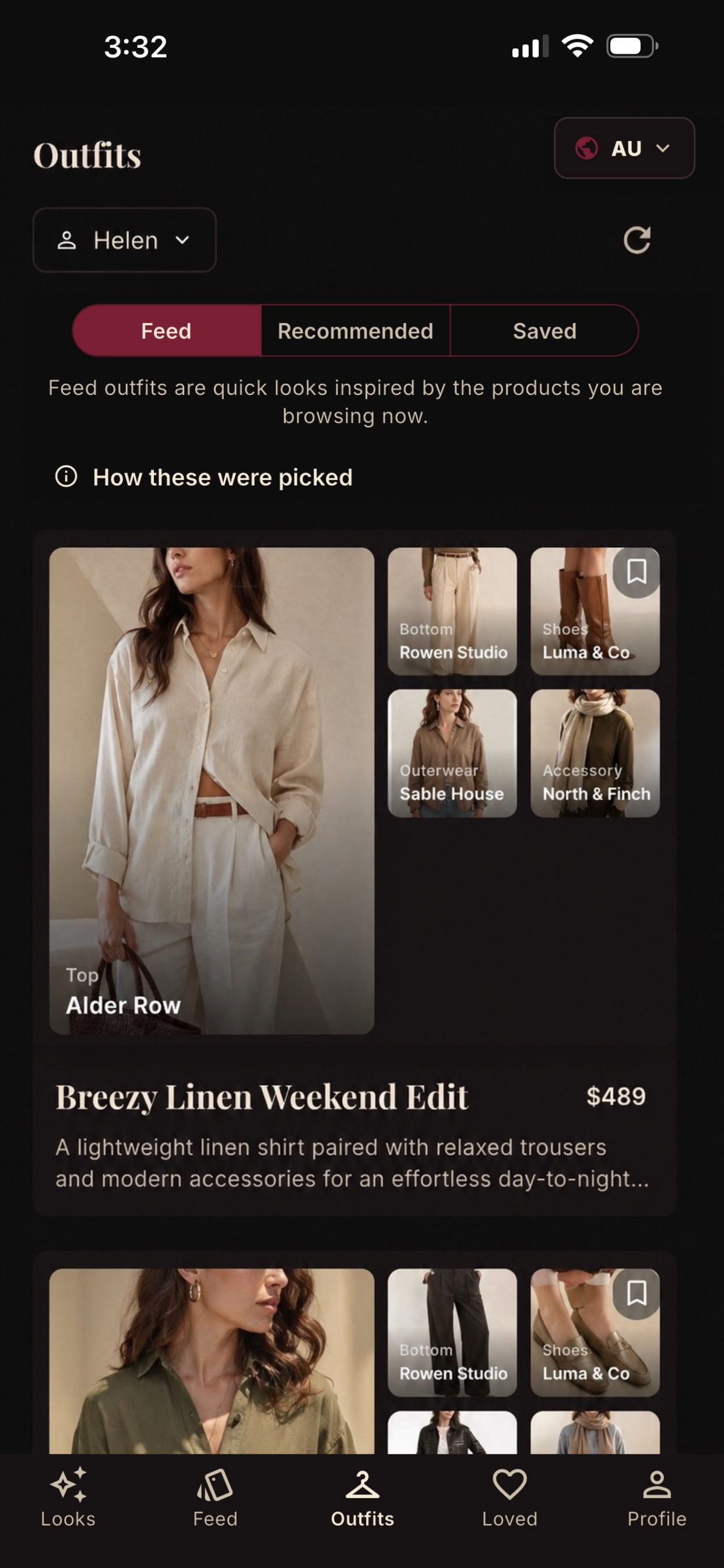 Sartano outfits — complete looks tailored to a profile